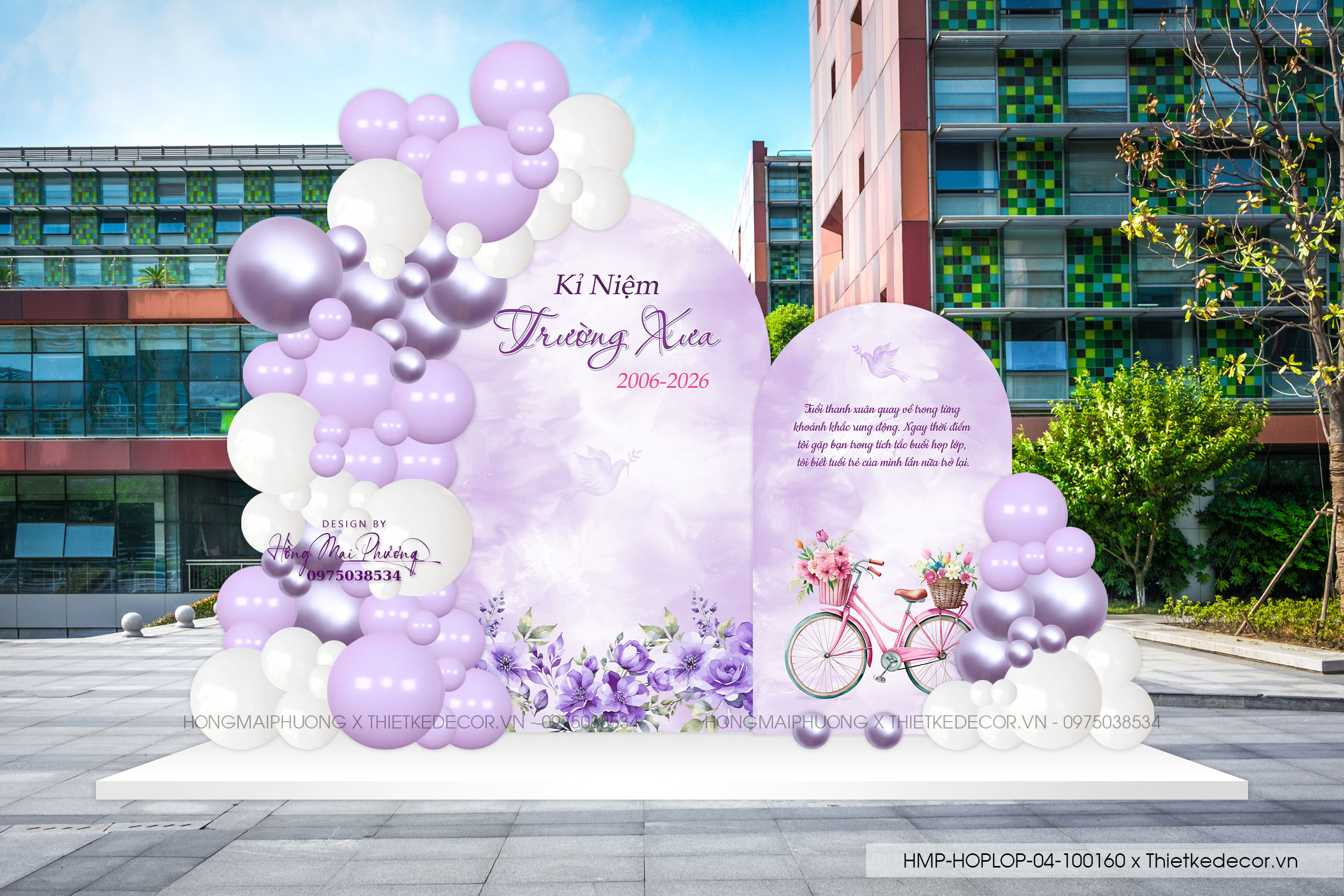 File thiết kế trang trí background họp lớp họp khóa kỷ niệm ngày về trường tone tím pastel